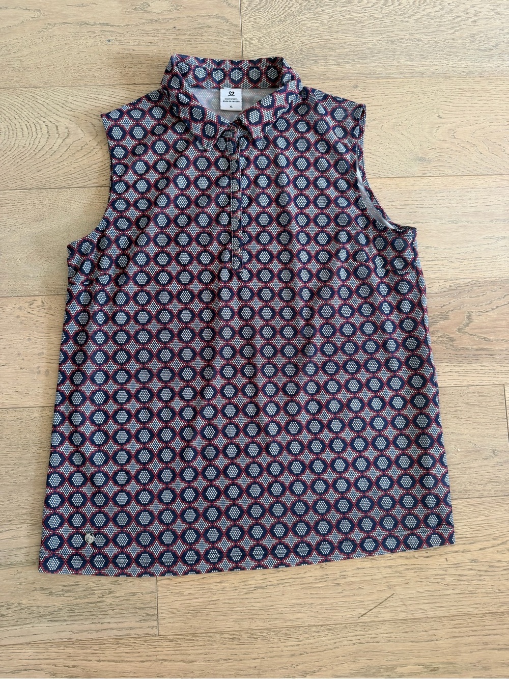 Daily Sports Sweden Women's XL Sleeveless Golf Polo Shirt Geometric Blue Red